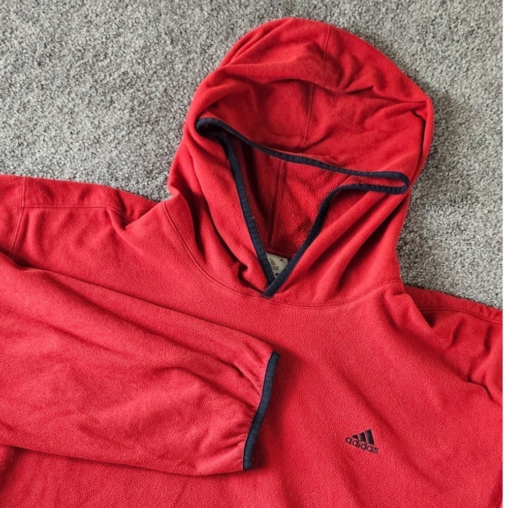 Vintage Y2K Adidas Fleece Hoodie Mens XL Red Embroidered‎ Logo Gorpcore